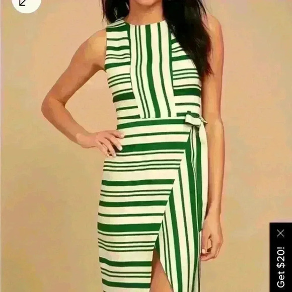 J.O.A Green and white midi wrap dress size Large - Picture 2 of 6